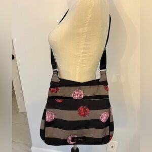 Vera Bradley crossbody black gray white pink red circles adjustable strap